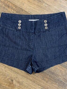 GUESS Navy Denim SAILOR SHORTS Silver Buttons Sz 29 Y2K Cottagecore Travel Beach